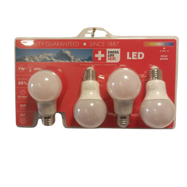 BLISTER X4 AMPOLLETA LED 7W NDK BLANCA