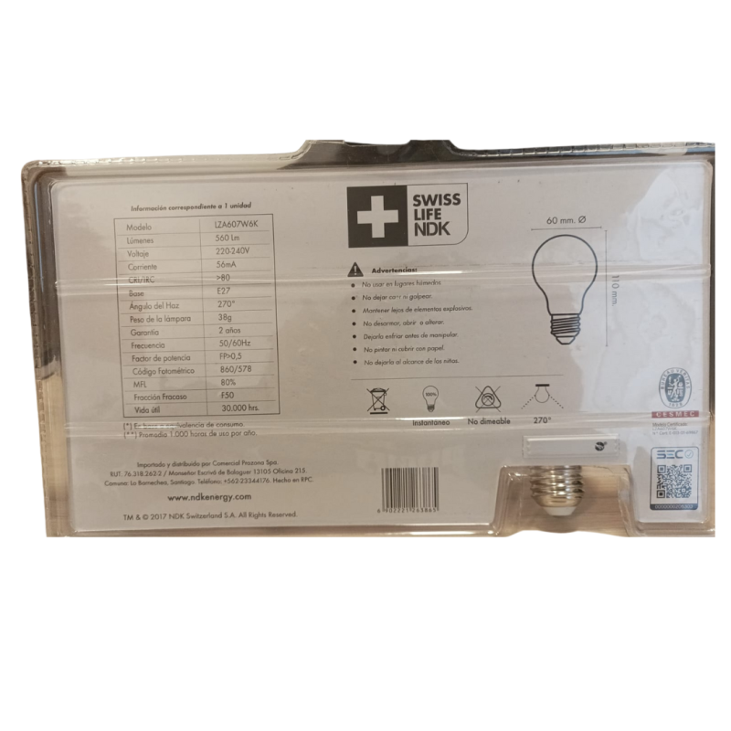 BLISTER X4 AMPOLLETA LED 7W NDK BLANCA - Imagen 2